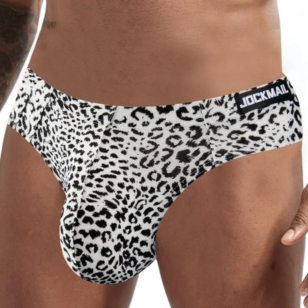 Jockmail Men's Black Print Brief Underwear Low Rise Pouch Size Medium